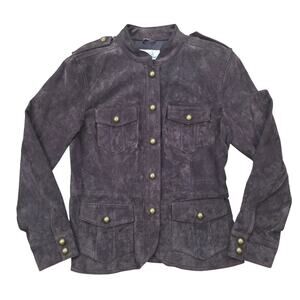 Aria Womens M Brown Suede Leather Jacket Western Boho Military Safari Utility